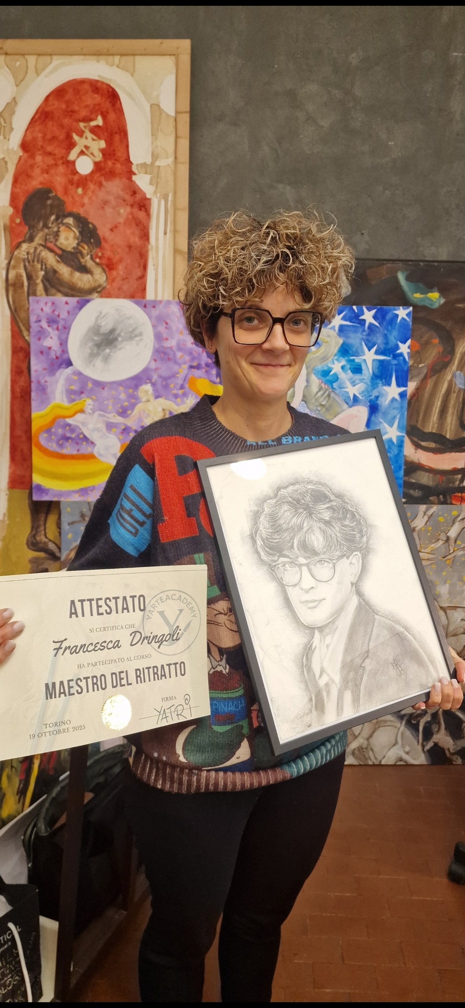 Allieva Francesca Dringoli con attestato Maestro del Ritratto