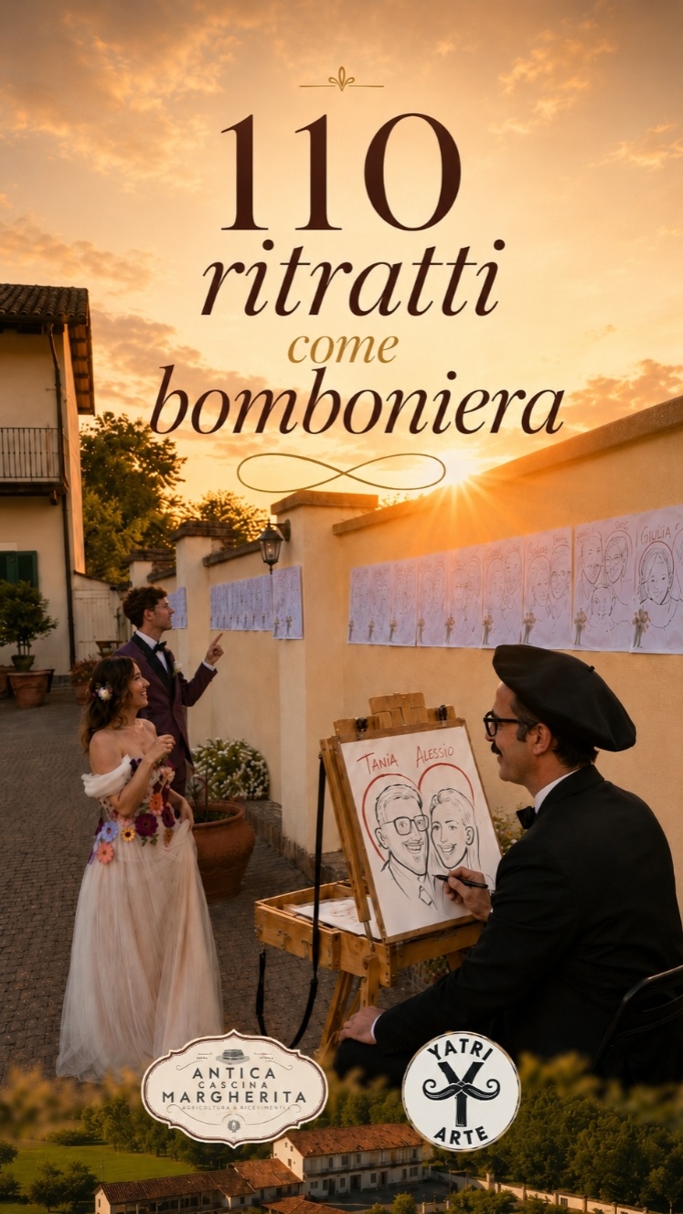 Ospite con la sua caricatura realizzata dal vivo da Yatri al matrimonio