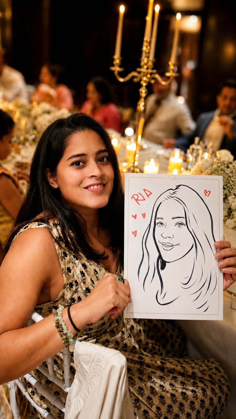 Una invitata con il suo disegno