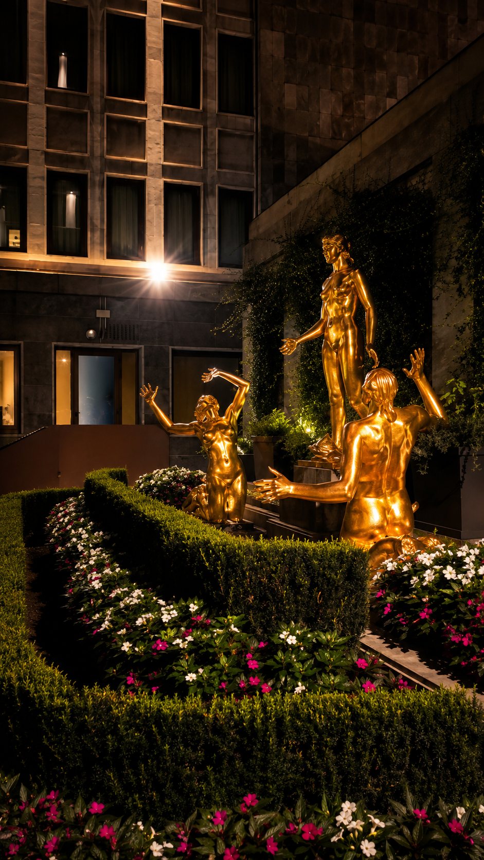 Il giardino dell'hotel di sera