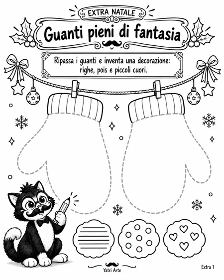 Illustrazione natalizia: guanti pieni di fantasia