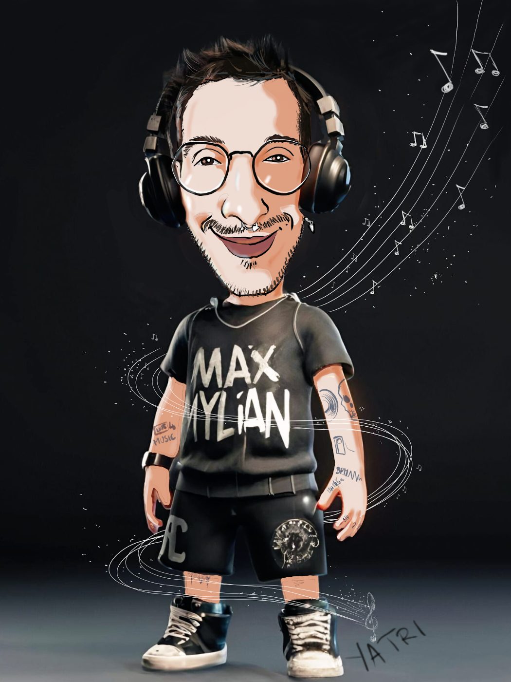 Caricatura da foto di un DJ con le cuffie