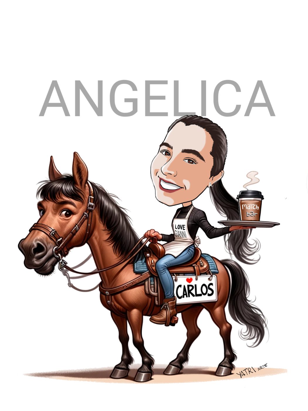 Caricatura da foto di una ragazza a cavallo