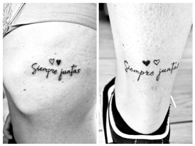 Siempre juntas: scritte e cuori in coppia — tatuaggio realizzato da Yatri